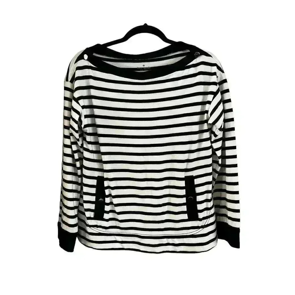 Kate Spade Women’s Sweater 100% Cotton Striped Pockets Size Medium Boxy